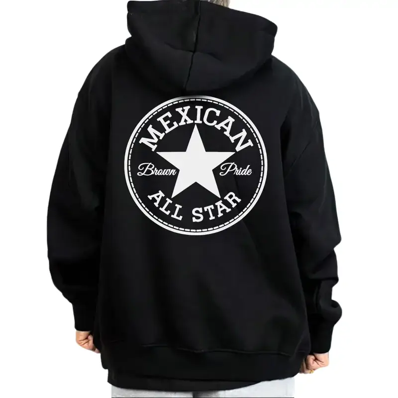 Men's Cotton Blend Fabric Pullover Hoodie - Unisex Long Sleeve, Loose Oversized Fit, Casual Medium-Heavy, Mexican Brown Pride Chicano Lowrider Graphic Print, True to Size Sweatshirt