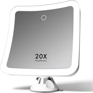 20x Magnifying Makeup Mirror with LED Lights, Rechargeable, High Zoom | 7-inch Large Lighted Travel Mirror for Vanity and Bathroom, Dimmable, 3 Light Settings,  Suction, 360? Rotation