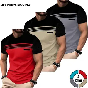 LIFE KEEPS MOVING Men’s Short-Sleeve T-Shirt, 3-Pack — Geometric Print Crew Neck Regular Fit Casual Fashion Summer Polo Shirt
