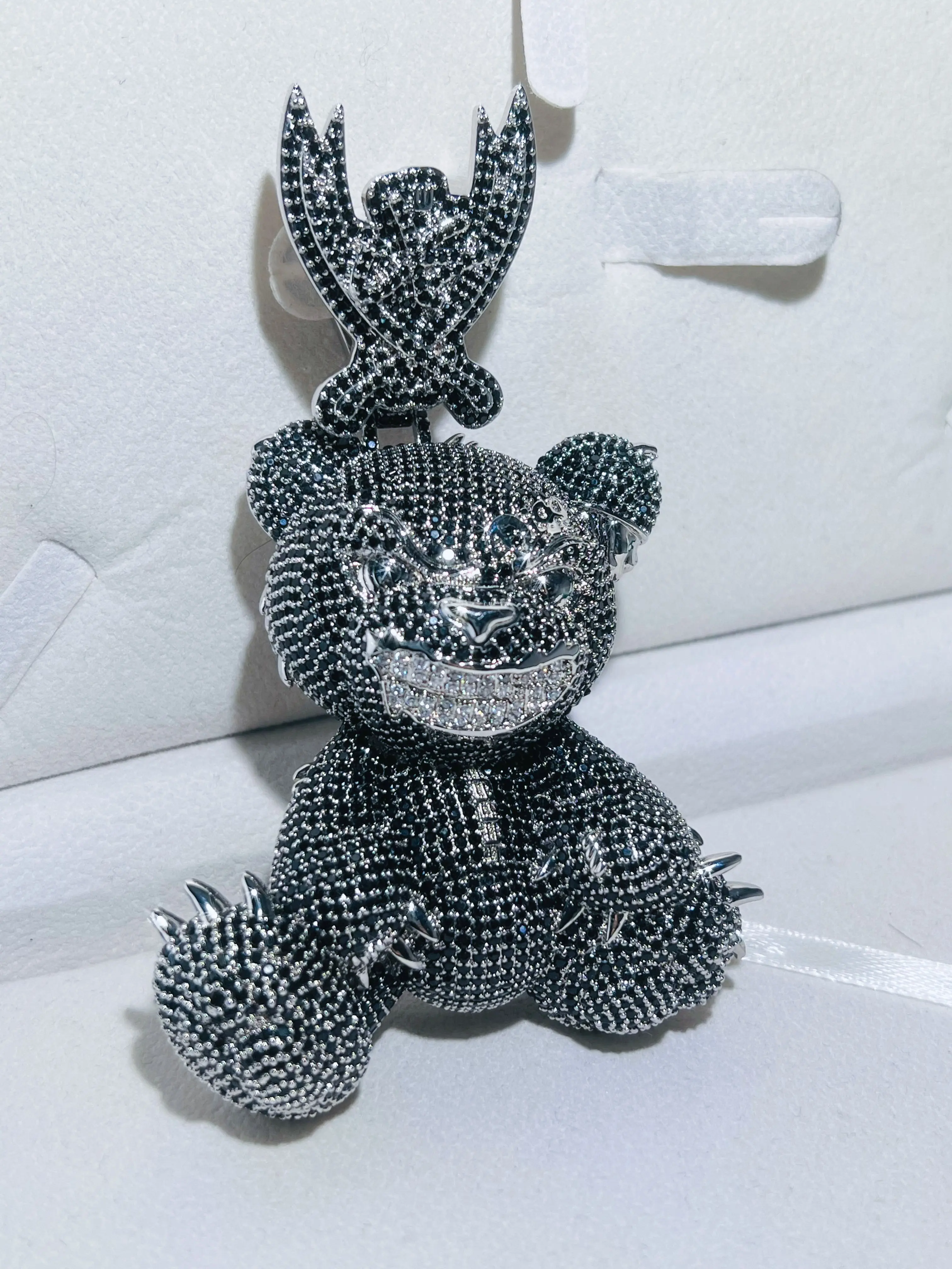 New Angry Teddy Bear Cartoon Hip-Hop Style Laboratory Chilled Luxury Black Panda Pendant Gift Anniversary Gift, Fashion Trend Item, Gift for Boyfriend, 3D Large Pendant