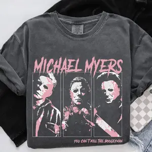 Comfort Colors, Horror Movie Villains Shirt, Scary Art The Clown Ghostface Mask Jason Michael Myers Tee, Halloween Graphic T-Shirt Unisex