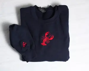 Embroidered Lobster Sweatshirt, Fisherman Aesthetic, Oceancore, Nautical Trendy Crewneck, Lobster Lover Gift Lobster Crewneck Hoodie, Sleeve