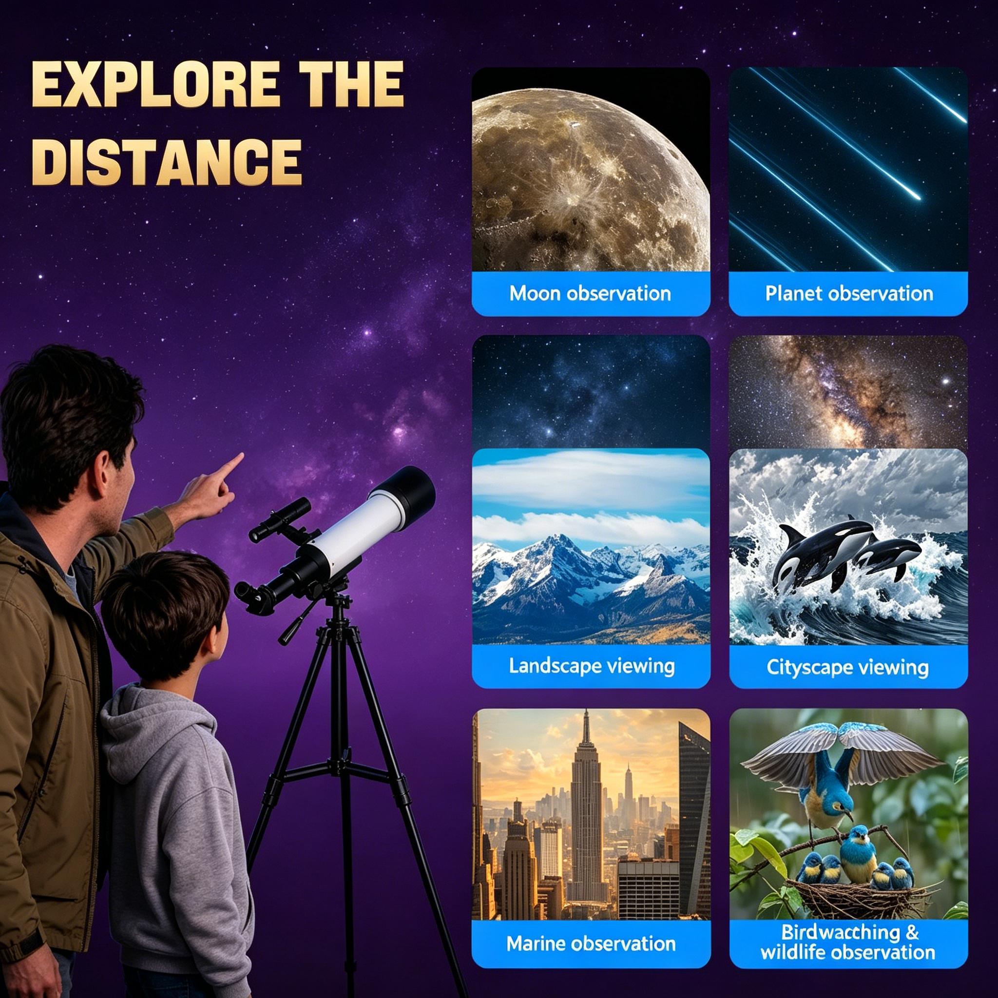 70mm Aperture 400mm Refractor Telescope for Astronomy Beginners, with Tripod, Phone Adapter & Carry Bag for Adults & Kids
