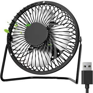Black Desk Fan - 4-Inch Mini Fan with Metal Construction, 360°Adjustable Tilt Angle, USB Power Adapter Included