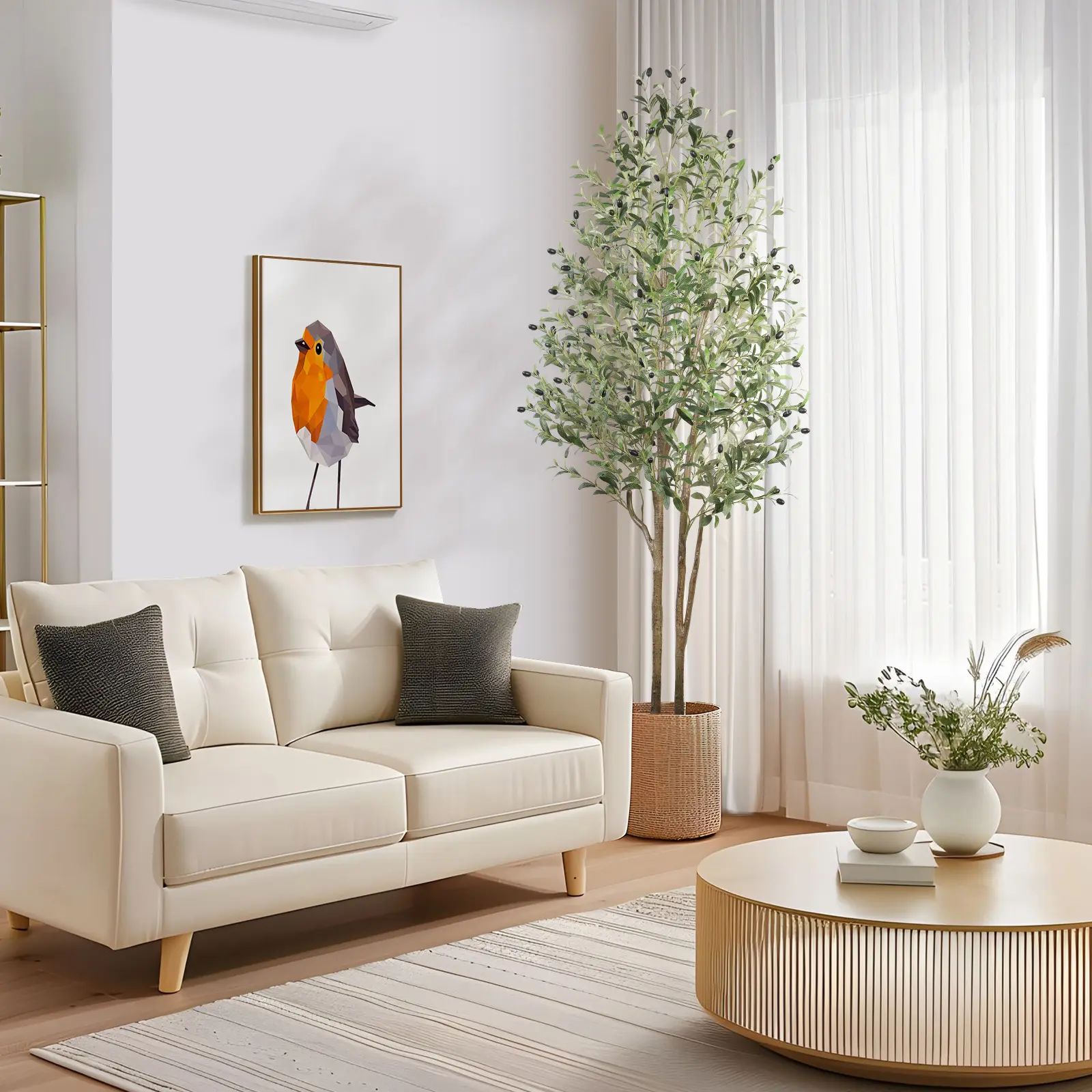 2025 Artificial Olive Tree – Lifelike Faux Olive Tree with Natural Wood Trunk & Realistic Fruits for Home, Office & Living Room Decor, Ideal Christmas Gifts