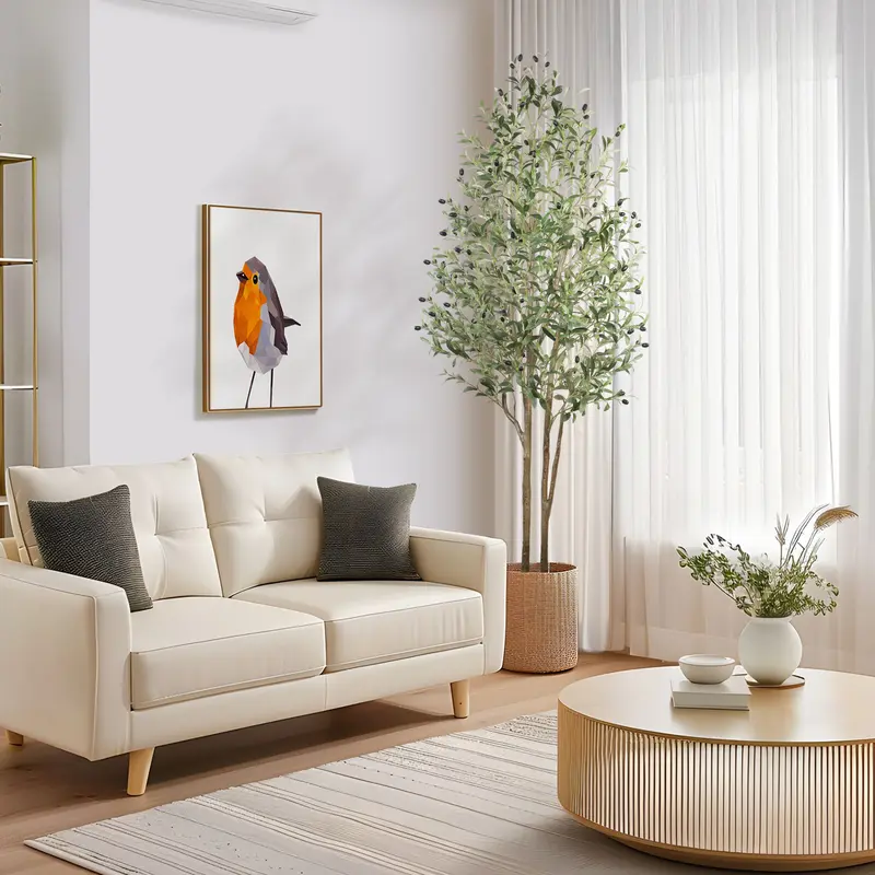 Alupssuc 2025 Decorative Faux Olive Tree (40-49 in, 5ft-6ft Single Trunk) - Silky PVC Faux Plant, Natural Wood Trunk, Realistic Fruits, Adjustable Branches, Washable Potted Indoor Plants, Home Balcony Decor, Holiday Gift Option