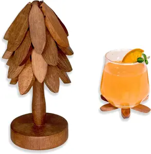 Walnut Tree Table Mat,Wooden Table Mat Tree,Foldable Trivets for Hot Dishes,Non-Slip Heat Insulated Folding Wood Table Plate Mat