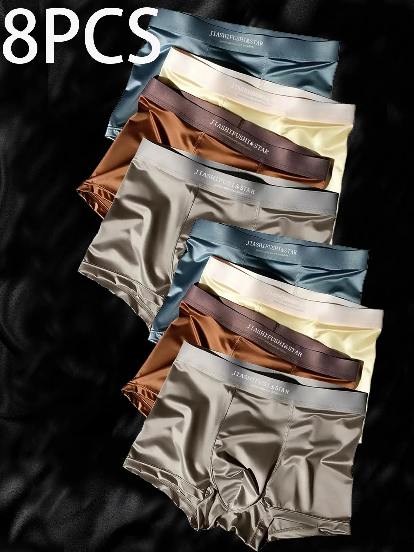 8-Pack Men's Boxer Briefs, Lightweight Ice Silk, Breathable Quick-Dry, Summer Sports, Fitted Casual Style, Watercolour Pattern, Elasticity Design Underwear, Breathable Undergarments