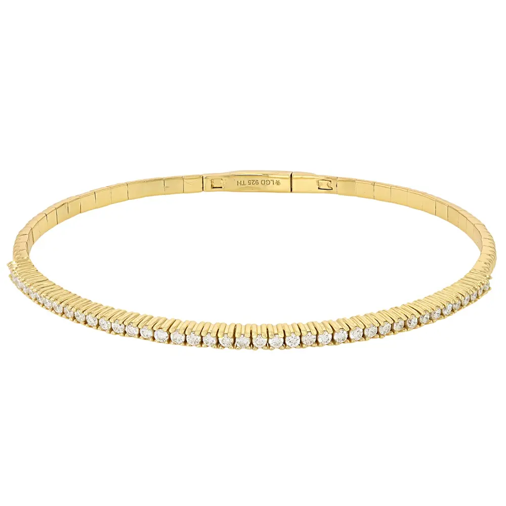 JTV White Lab-Grown Diamond H SI 14K Yellow Gold Over Sterling Silver Flex Bangle Bracelet 1.00ctw