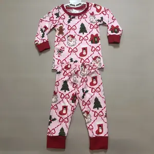 Kids Girl Christmas Pajamas Bows Santa Claus Christmas Sleep Wear