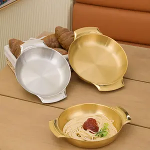 Stainless Steel Dual-Ear Plate for Restaurant Use, Seafood Dry Pot Korean Baked Rice Dish, Dessert Cake Plate, Pasta Bowl Kitchenware