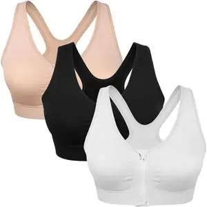 Women's Zip Front Sports Bra Wireless Post-Surgery Bra Active Yoga Sports Bras