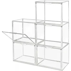 Clear Stackable Bins with Lid, Dustproof Book & Cosmetic Display, Large Figures Collectibles Showcase, Shoe Box, Protection Organizer (L, Count, 5)