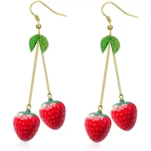 Strawberry Drop Dangle Earrings for Women, Red Cute Strawberry Dangle Earring, Simulated Strawberry Earrings,3D  Fruit Drop Earring