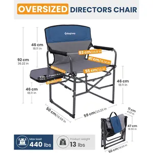 KingCamp Oversized Camping Directors Chair with Side Table, Compact Design Heavy Duty 440lbs, Folding Portable Padded Camp Chairs with Extra Wide Seat & Anti-Sag Fabric for Outdoor Fishing Sports Lawn