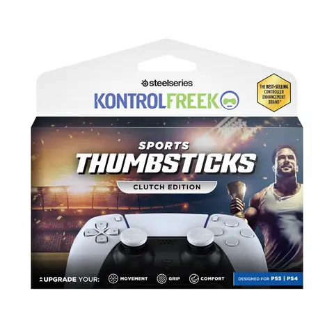KontrolFreek Clutch Rubber Thumbstick Grips - 2 Low-Rise Concave Gaming Console Accessories for PS5/PS4, Black & White Controller Add-Ons to Enhance Handling