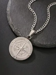 Unisex Stainless Steel Compass Pendant Necklace, Casual Style, Perfect Gift for Any Occasion, All Seasons Jewelry