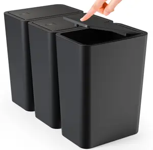 TINANA Small Trash Can with Lid, 3 Pack 10L Plastic Trash Bin, 2.6 Gallon Slim Garbage Bin Wastebasket with Pop-Up Lid for Bathroom, Bedroom, Office, Kitchen, Craft Room