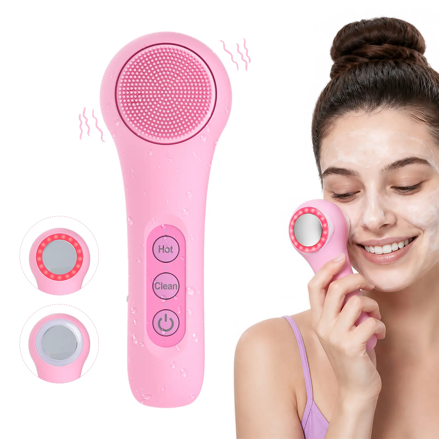 Red light facial cleansing brush, with heating vibration for deep cleaning, electric facial cleanser for thorough cleaning, gentle exfoliation, home care, an ideal choice for gifting
