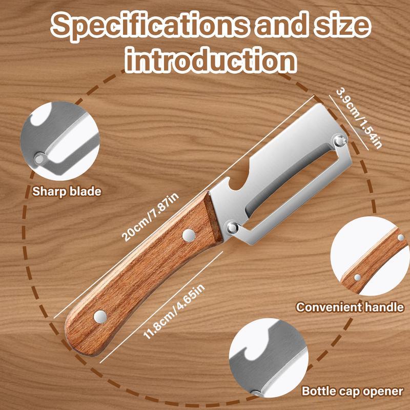 Premium Vegetable Peeler with Wooden Handle and Bottle Opener Stainless Steel Blade Kitchen Tool for Fruit Apple Potato Pumpkin Papaya Zucchini