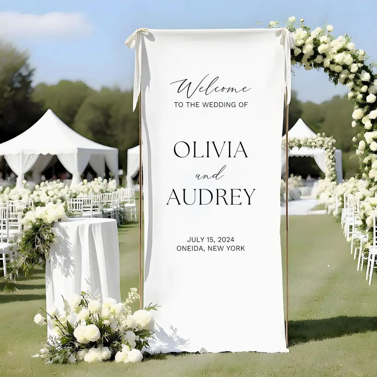 Custom Wedding Fabric Sign, Fabric Wedding Welcome Sign, Modern Outdoor Wedding Banner, Personalized Wedding Decoration, Engagement Sign