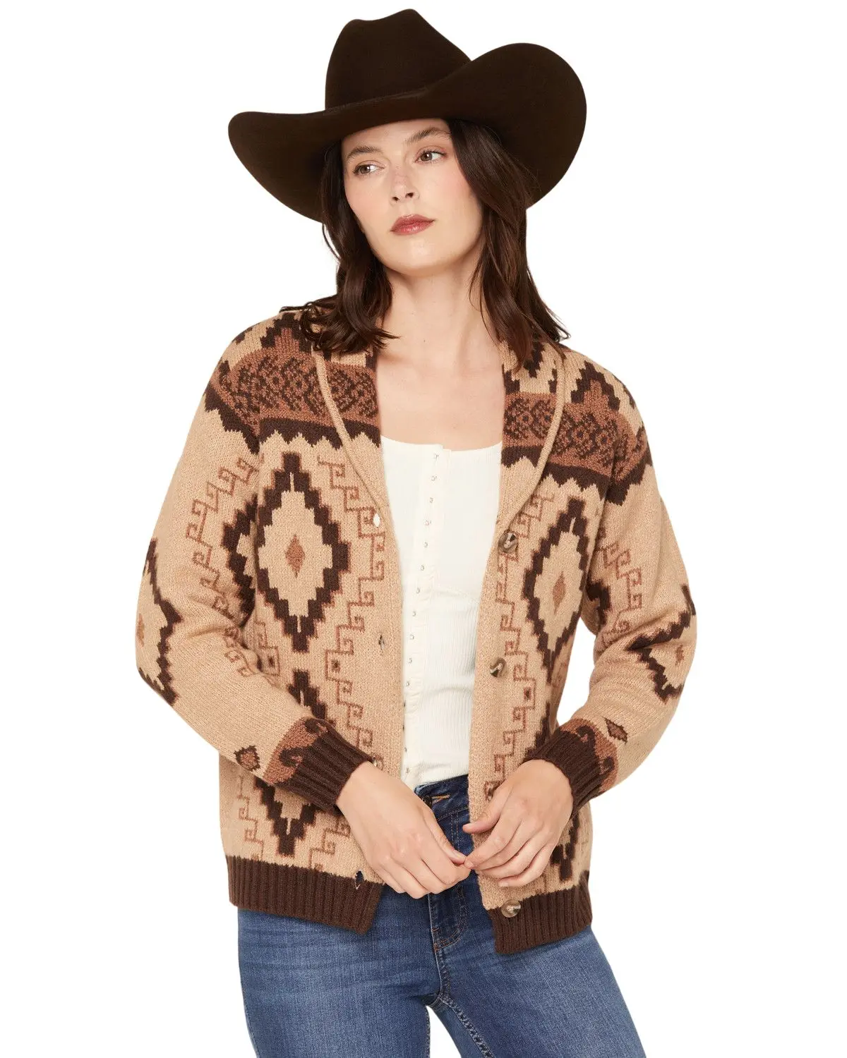 Shyanne Women's Women'S Brandi Southwestern Print Button Front Cardigan - Srfa26sw2-Khk