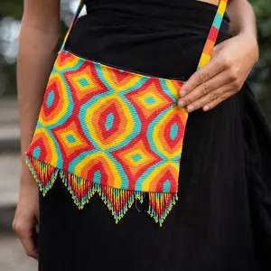 Mania - Native Beaded Purse in Yellow, Red & Orange - Handmade by Huichol Artisans - Mother Sierra