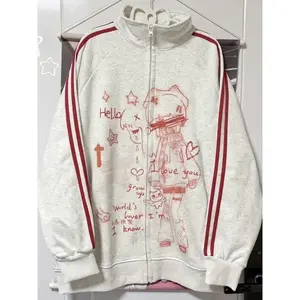 Japanese Aesthetic Stand Neck Sweatshirts Cute Kawaii Striped Anime Hoodie Harajuku Jk Casual Streetwear Loose Hoodies Women
