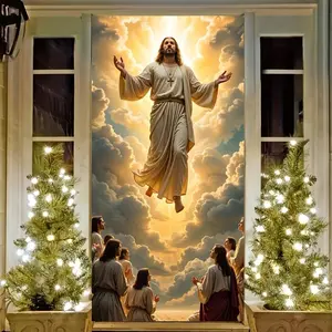 Jesus Pattern Door Curtain, Vintage Jesus Door Banner, Indoor Outdoor Decorative Door Curtain with Free Lanyard, Door Decor for Front Door, Bedroom, Kitchen, Porch, Religious Home Decor, Religious Decoration