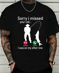 Sorry I Missed Your Call Funny Fishing T-Shirt I Was On My Other Line Graphic Tee Men Angler Gift Dad Joke Outdoor Hobby Fisherman Apparel Soft Cotton Crewneck Top