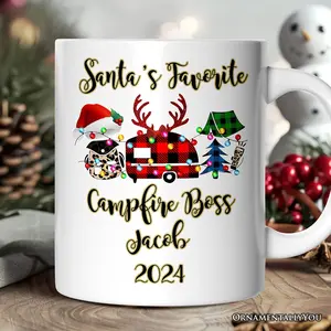 Personalized Mug Camp Buffalo Plaid Christmas, Camping Friends Gift