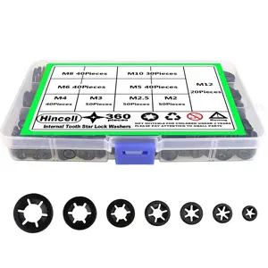 Internal Tooth Star Lock Washers, 360 Pieces 9 Sizes Push Nuts Assortment, Quick Speed Locking Washers, Push Nuts, Speed Clips Retaining Clips Fasteners Assortment Kit