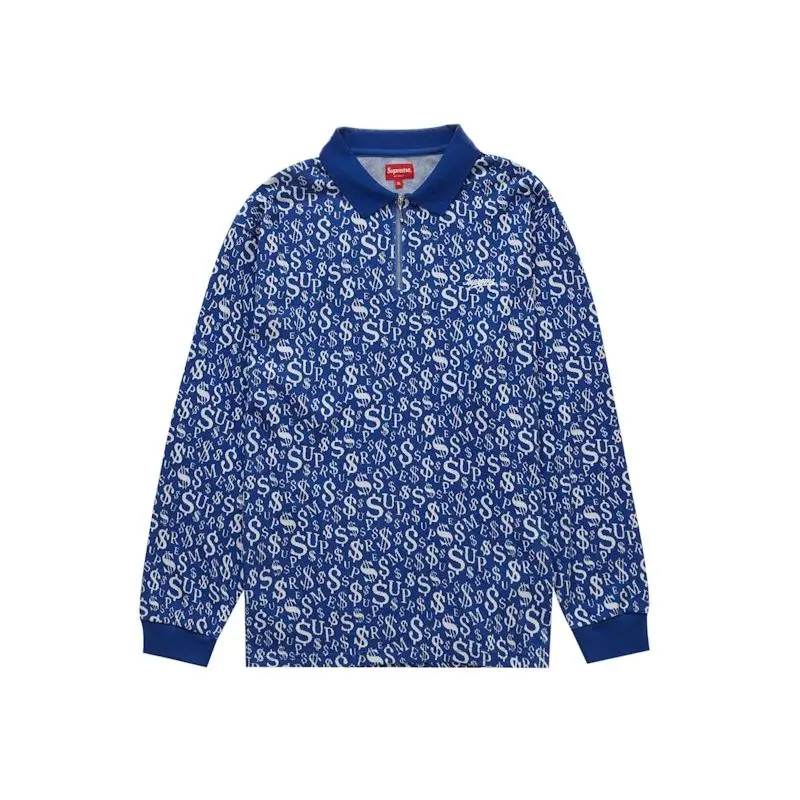 Supreme Currency Jacquard Zip L/S Polo Blue (men) by StockX