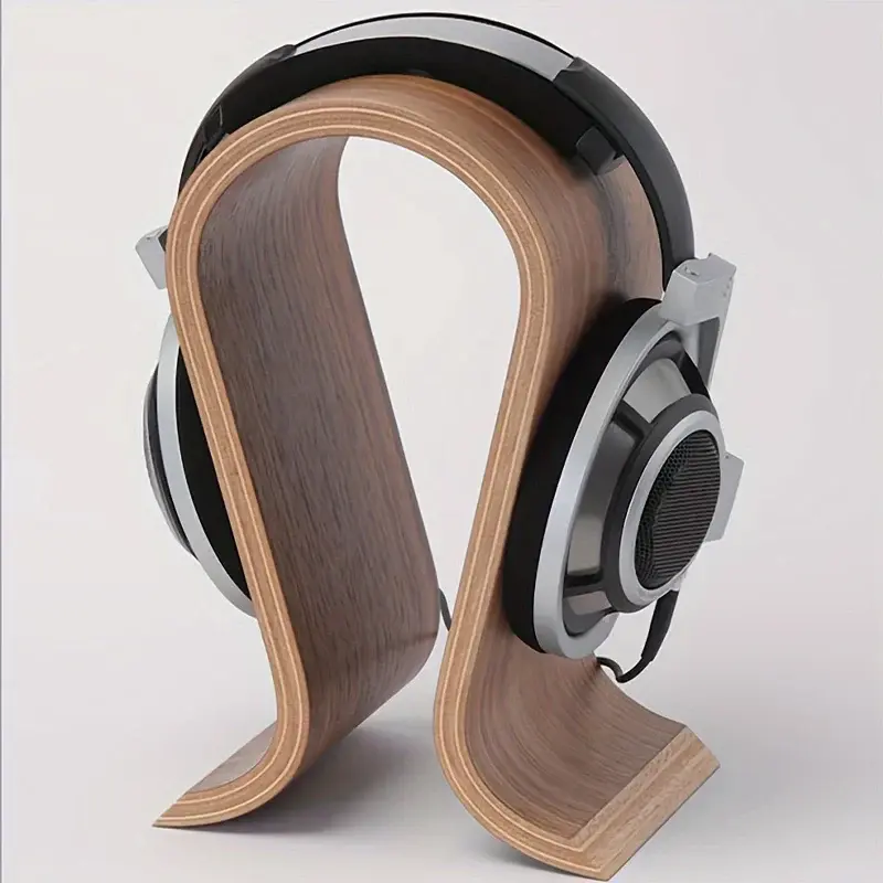 U-Shaped Ergonomic Wooden Headphone Stand, Aesthetic Headset Accessory for Audio Device Organization