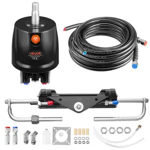 VEVOR Hydraulic Steering Kit, 150 HP, Marine Boat Hydraulic Steering System, with 6.9 MPa/1000 psi Helm Pump, Two-Way Lock Cylinder, and 26ft High-Strength Hoses, for Single Station, Single-Engine Use