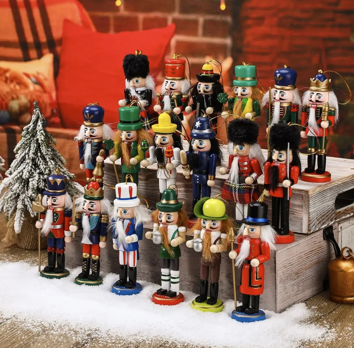 Christmas Nutcracker Ornament Set 18 Pcs Nutcracker Soldier Christmas Decoration Wooden Hanging Ornaments for Xmas Tree Figure Puppet Toy Present(Elegant Style)
