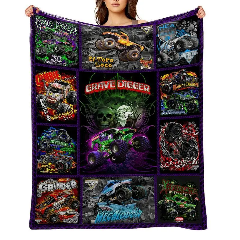 monster-jam-Flannel Throw Blanket for Girls Boys- Ultra Soft, Anti-Shrink & Wrinkle-Resistant ,Quick-Dry, Machine Washable Cozy Throw ,Perfect Gift for Kids Adults