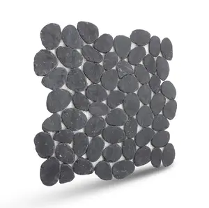 Black Mosaic Tile, Charcoal Sliced Pebble Mosaic Wall & Floor Tile
