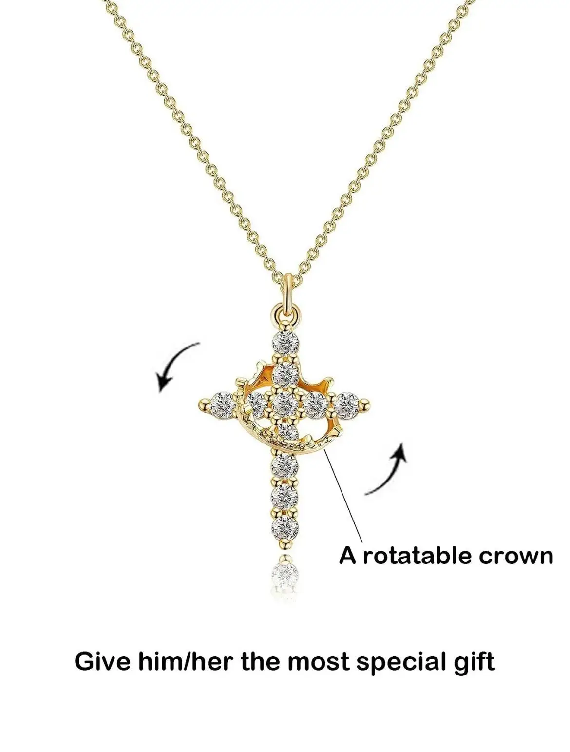 Tewiky Simple Crown Cross Pendant Gold/Silver/Rose Gold Necklace for Women&Men & Girls Pretty Choker Daily Clothing Decor All-match Exquisite Jewelry,