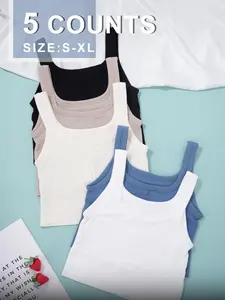 Women's Solid Color Ribbed Crop Tank Top, Casual Comfortable Breathable Sleeveless Top for Daily Wear, Ladies Underwear for All Seasons