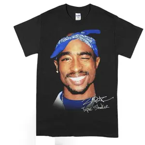 Vintage 90s 2pac Tupac Shakur Tshirt, Tupac Big Face Head Vintage Style Graphic Hip Hop T-Shirt, Retro Unisex Cotton Shirt B08 Casual Comfort