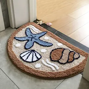 A Starfish Shell Patterned Mat Measuring 45X70Cm (17.7X27.5 Inches), Featuring a Soft And Comfortable Flocking Process, Machine Washable, Long Plush, Non-Slip, And Absorbent, Suitable for Bathroom, Bedroom, Living Room, Kitchen, And Entranc