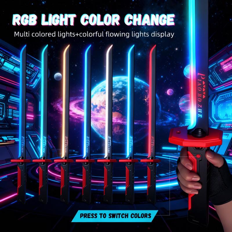 Cyberpunk Neon Sword Lightsaber Toy 31.5" Spark Blade Sound & Fog Eight-Color Streaming Light Effect Type-C Rechargeable for Rave, Cosplay & Display