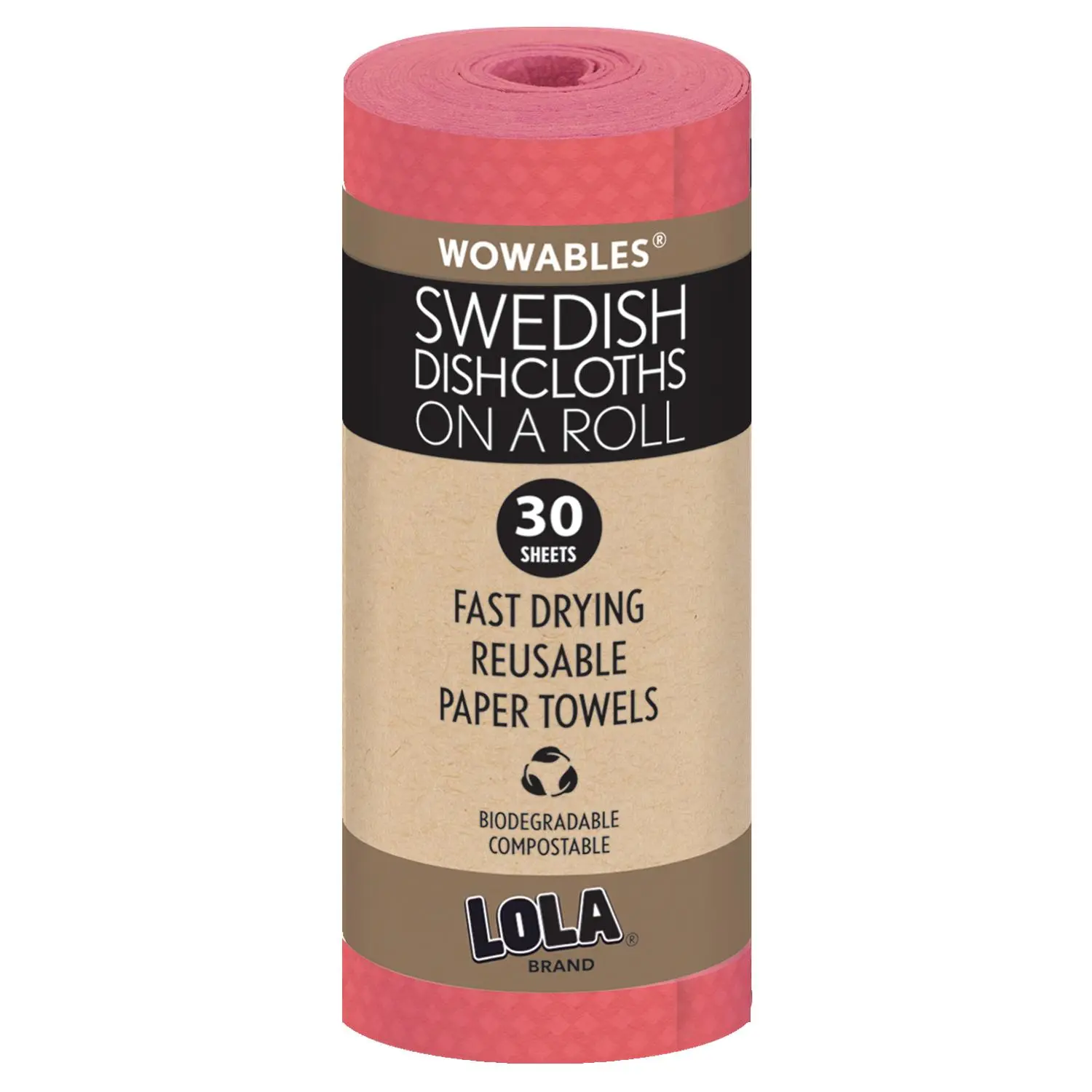 Lola Wowables Reusable Biodegradable Wipes - Swedish Kitchen Wiping Cloth Roll, Eco-Conscious Paper Towel Alternative Kitchen Decor (Multiple Colors)