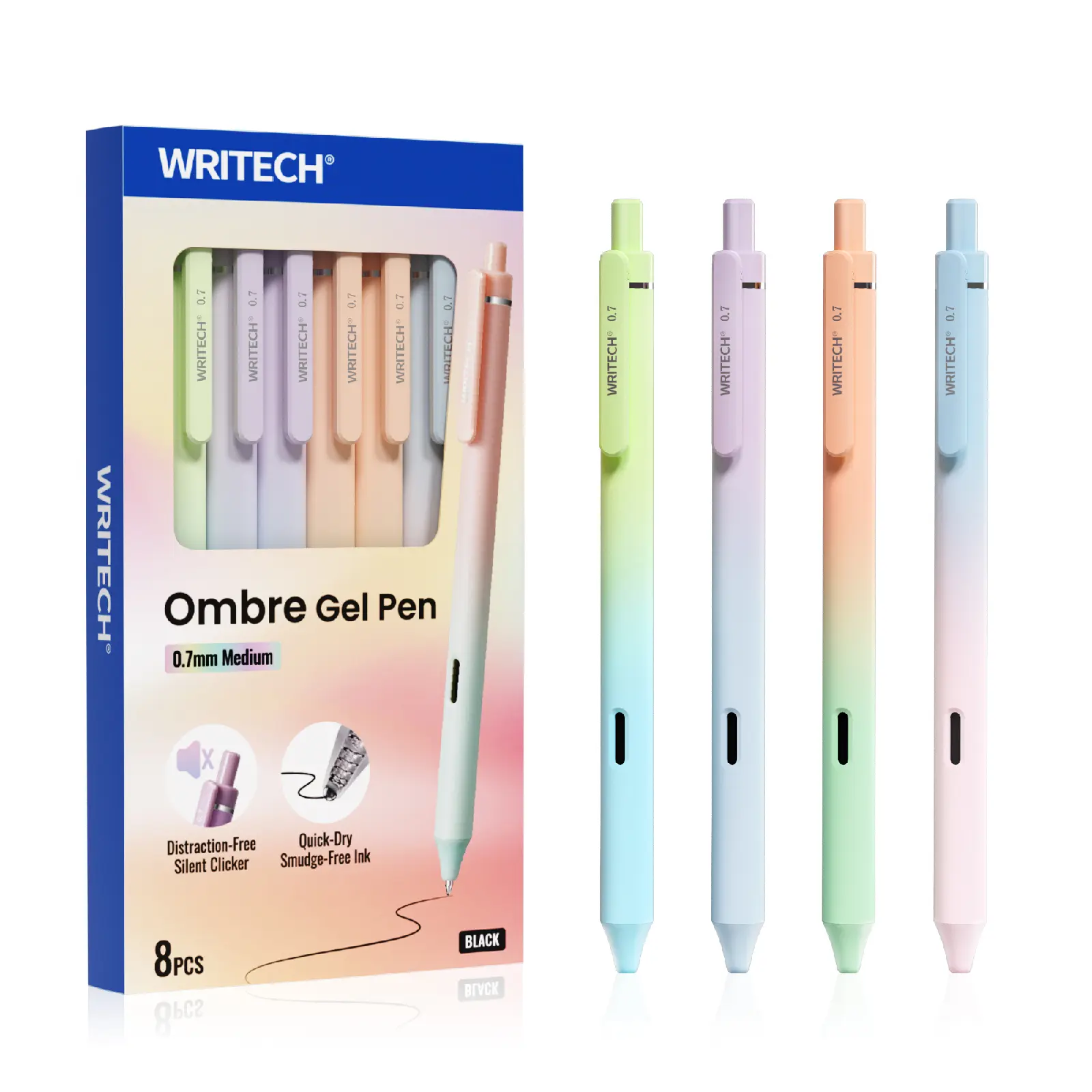 0.7mm Black Ink Gradient Color Barrel Pen 8ct