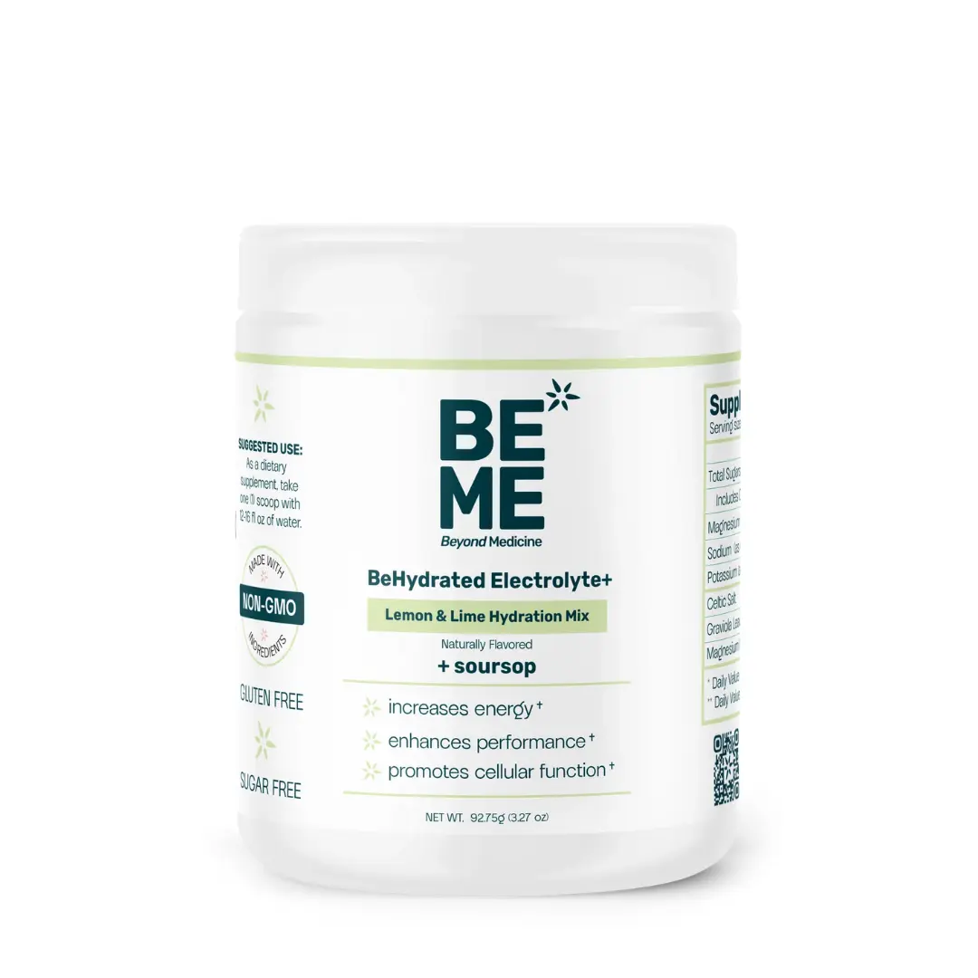 BeHydrated Electrolyte+ Lemon & Lime | Soursop | Hydration Support | Hormone Headache Relief | Digestion Support | Non GMO, Zero Sugar