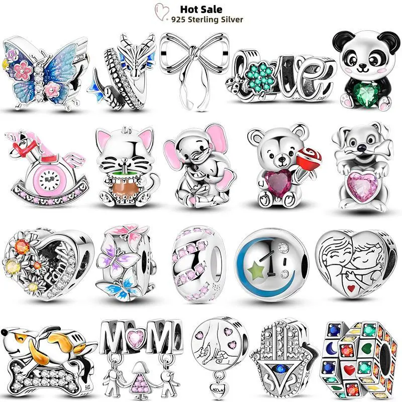 Charms plata 925 Sterling Silver Colorful Butterfly Bow Cute Cat Dog Fit Original Foot Bracelet Pendant DIY Beads Jewelry makeup