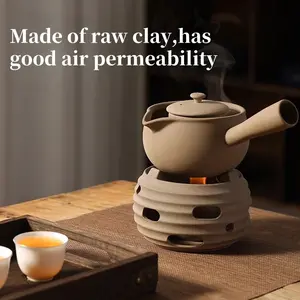 Home portable clay teapot alcohol stove set Chinese outdoor tea maker candle warm tea stove kettle Handmade