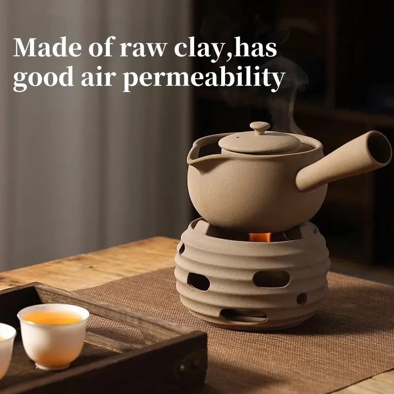 Home portable clay teapot alcohol stove set Chinese outdoor tea maker candle warm tea stove kettle Handmade