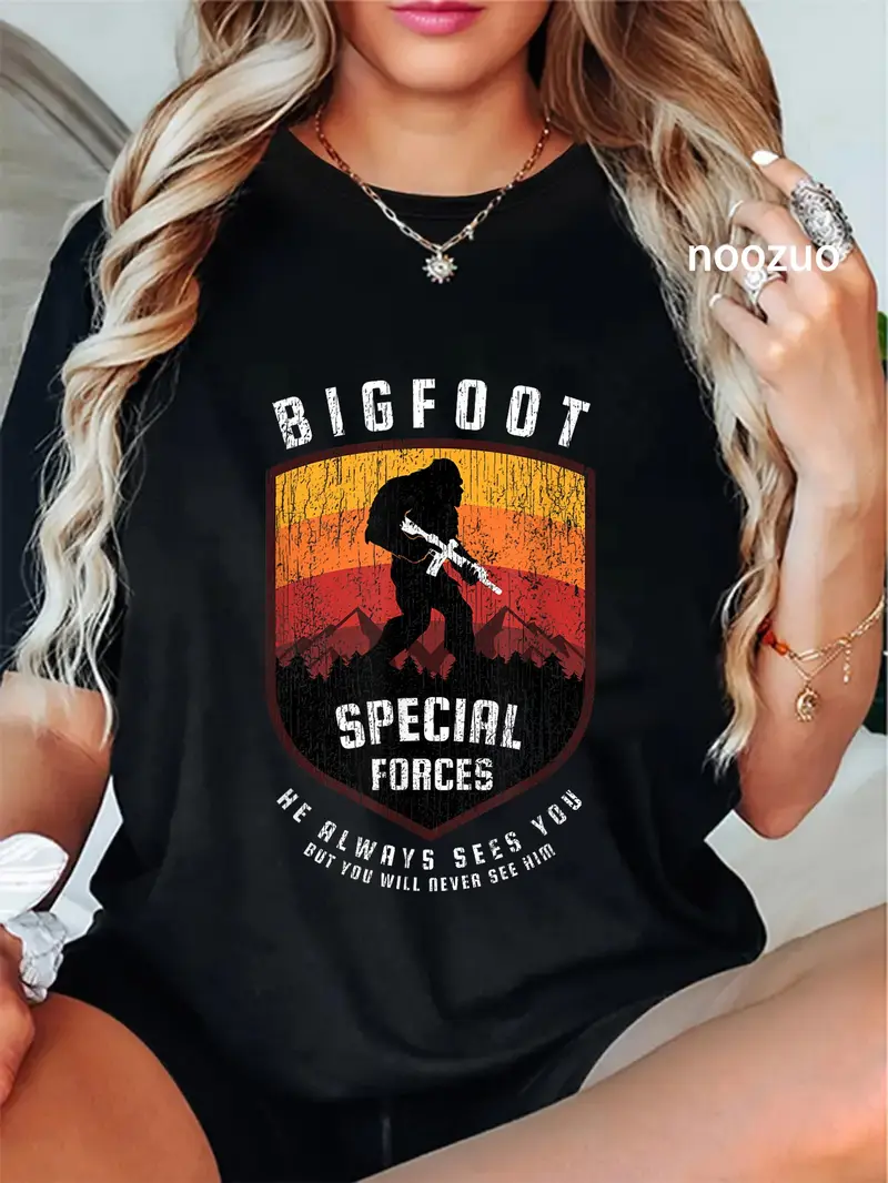 100% Cotton Unisex Funny Bigfoot Tactical Special Forces Gift for Military T-Shirt Casual Top
